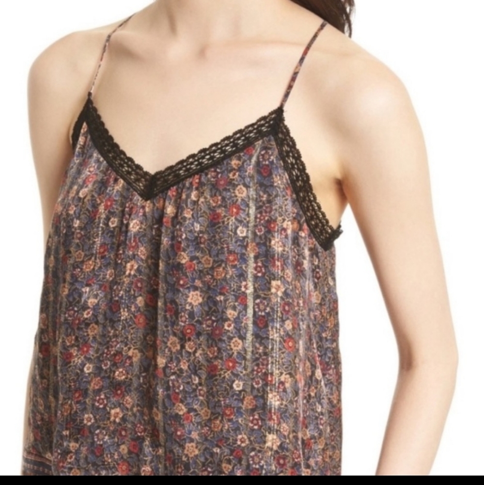 Joie Floral Metallic Silk Racerback